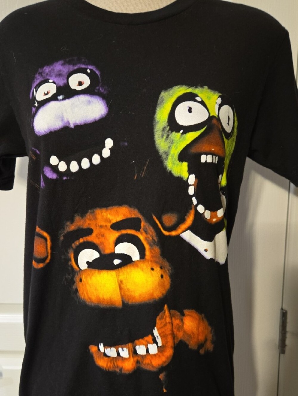 Five Nights At Freddy's Black Graphic Tee with Colorful Monster Faces - Picture 3 of 6